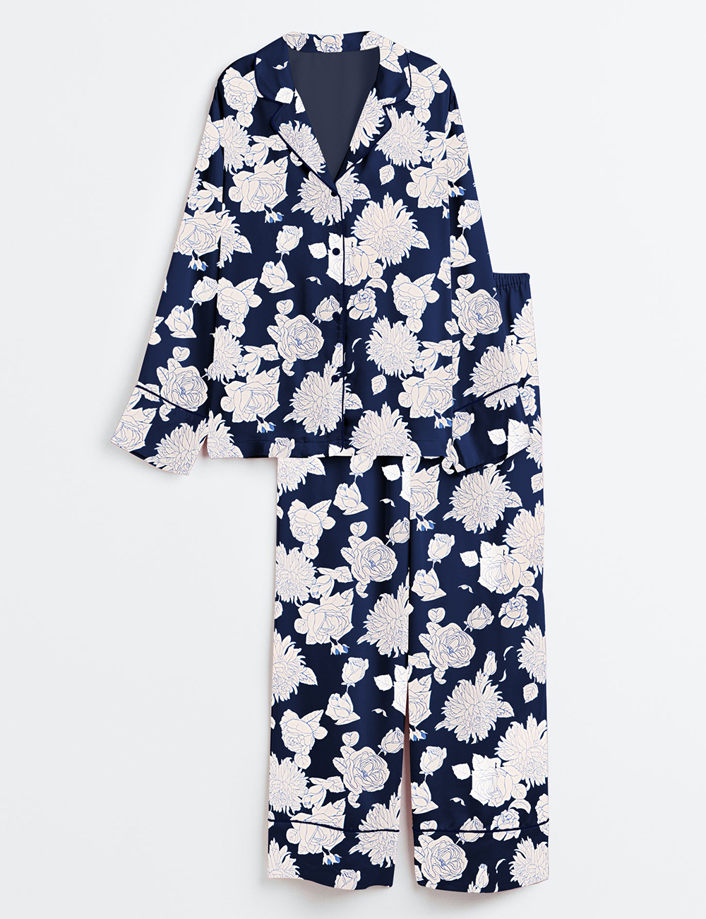 Womenâ€™s Midnight Blooms Long Sleeve Satin Pajama Set