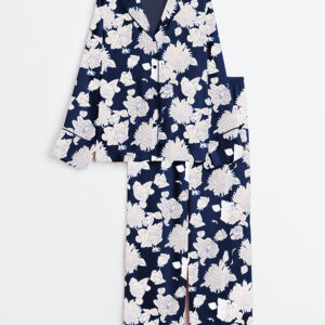 Women's Midnight Blooms Long Sleeve Satin Pajamas Set