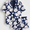 Women's Midnight Blooms Short Sleeve Satin Pajama Set