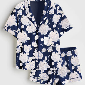 Womenâ€™s Midnight Blooms Short Sleeve Satin Pajama Set