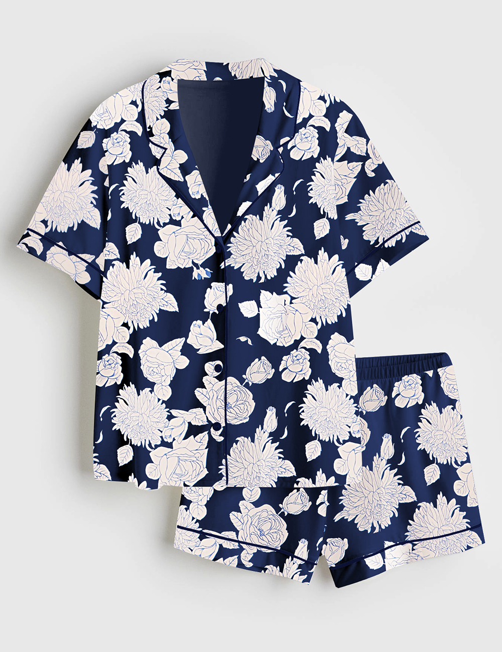 Womenâ€™s Midnight Blooms Short Sleeve Satin Pajama Set