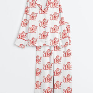 Women's Monkey Drinking Martini Cocktail Wine Long Sleeve Satin Pajamas Set