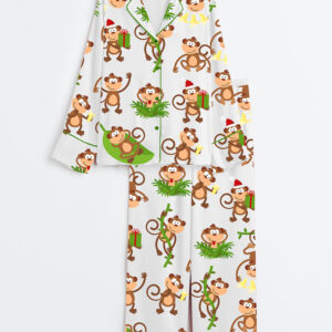 Women's Monkeys Long Sleeve Satin Pajama Set
