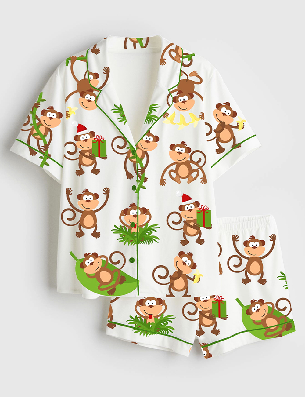 Women's Monkeys Short Sleeve Satin Pajama Set