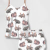 Women's Moo Deng Baby Hippo Camisole Satin Pajamas Set 