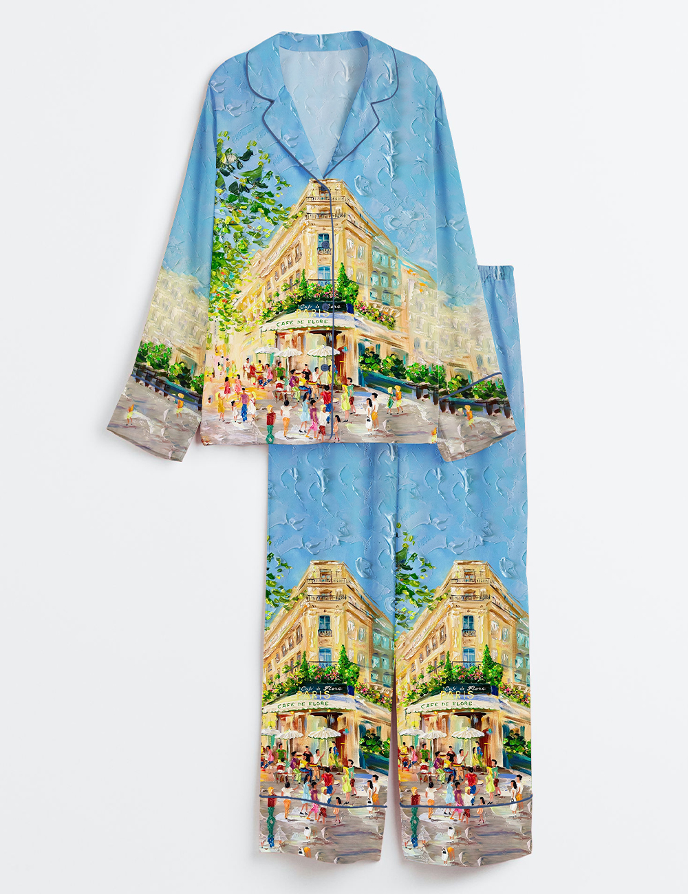 Women's Morning Stroll At Cafe De Flore Paris City Walk Long Sleeve Satin Pajamas Set