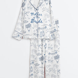 Womenâ€™s Mother Of The Bride Going To The Chapel Getting Ready Wedding Party Print Long Sleeve Satin Pajama Set