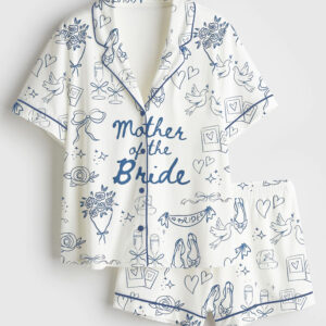 Womenâ€™s Mother Of The Bride Going To The Chapel Getting Ready Wedding Party Print Short Sleeve Satin Pajama Set