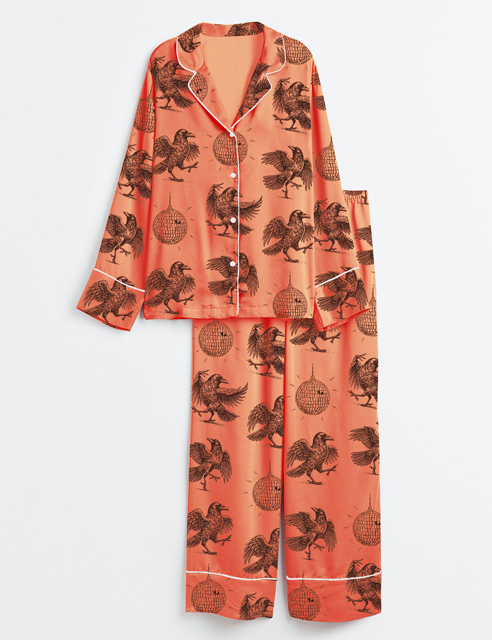 Women's Murder on the Dance Local Murder Vintage Raven Witchy Crow Dark Academia Trendy Long Sleeve Satin Pajamas Set