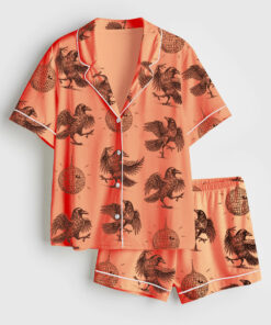 Women's Murder on the Dance Local Murder Vintage Raven Witchy Crow Dark Academia Trendy Short Sleeve Satin Pajama Set
