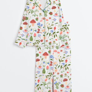 Womenâ€™s Mushroom Floral Garden Party Long Sleeve Satin Pajama Set