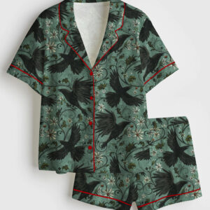 Womenâ€™s Mystic Crows Halloween Short Sleeve Satin Pajama Set