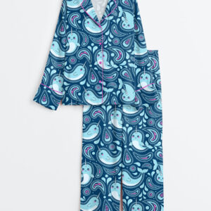 Women's Narwhal Paisley Long Sleeve Satin Pajamas Set