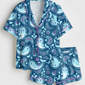 Womenâ€™s Narwhal Paisley Short Sleeve Satin Pajama Set