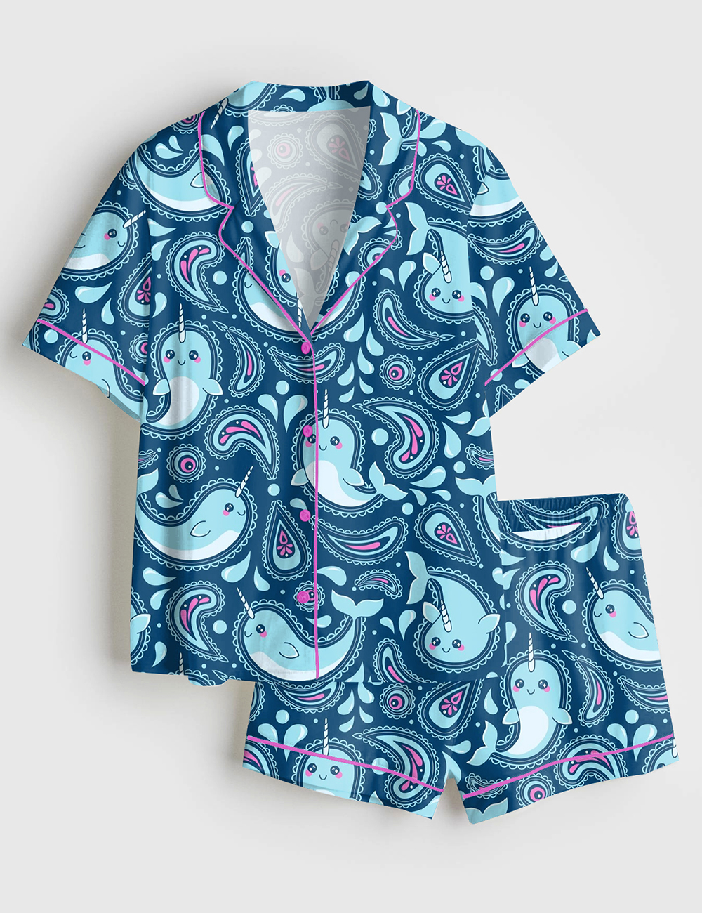 Women's Narwhal Paisley Short Sleeve Satin Pajama Set