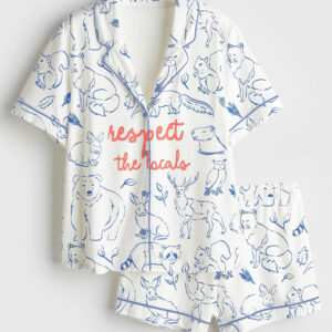Womenâ€™s National Park Respect The Locals Camping Girl Short Sleeve Satin Pajama Set