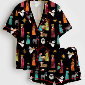 Womenâ€™s Nativity Christmas Short Sleeve Satin Pajama Set