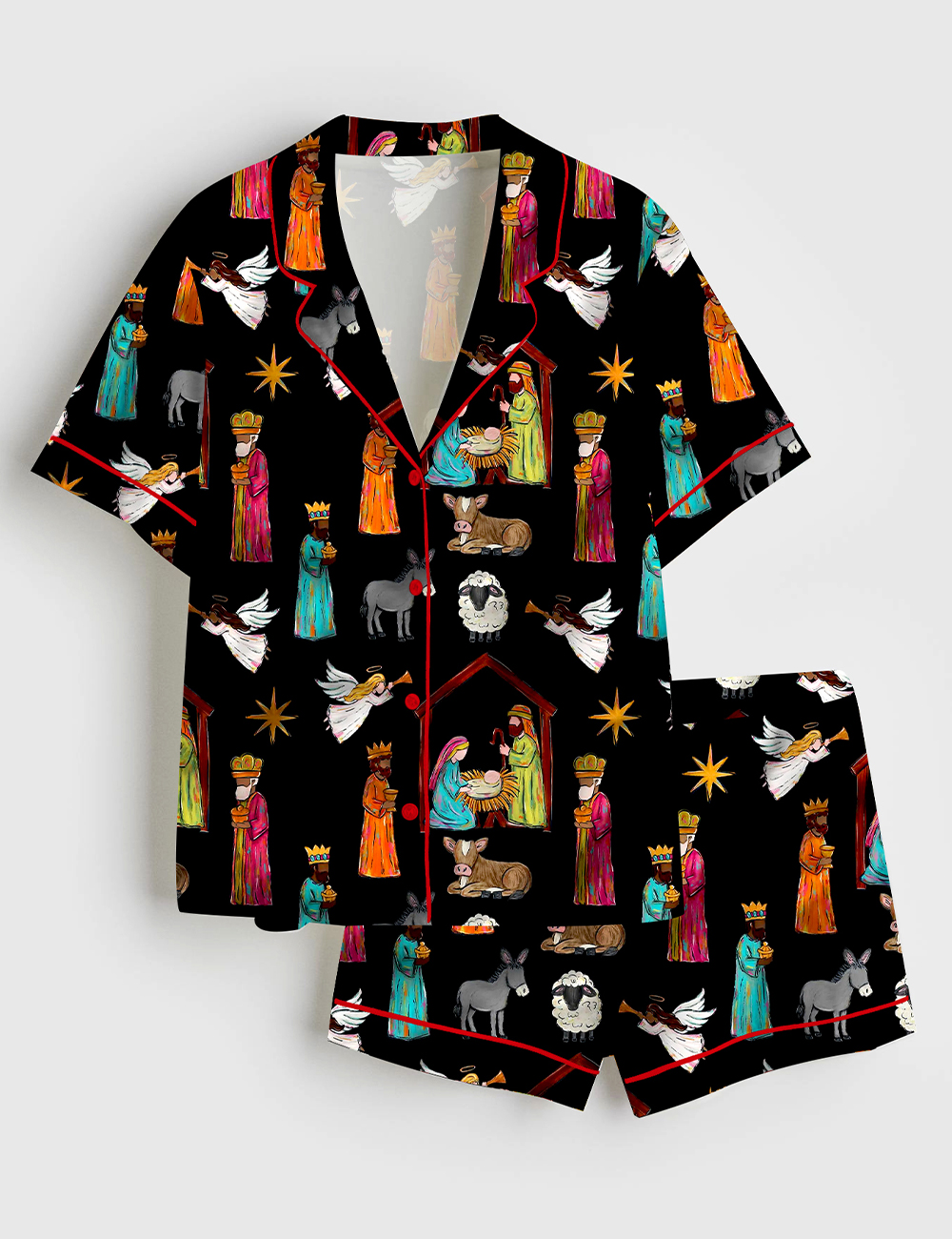 Womenâ€™s Nativity Christmas Short Sleeve Satin Pajama Set
