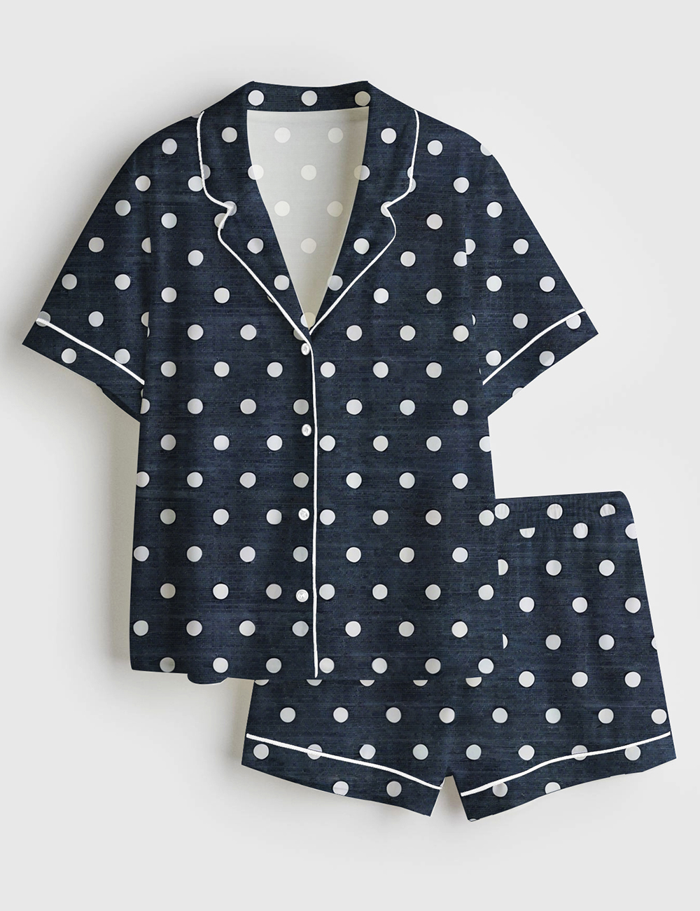 Womenâ€™s Navy Blue Polkadot Short Sleeve Satin Pajama Set