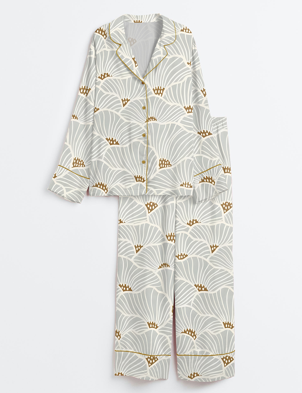 Women’s Neutral Flowers Modern Geometric Soft Lines Art Print Long Sleeve Satin Pajama Set