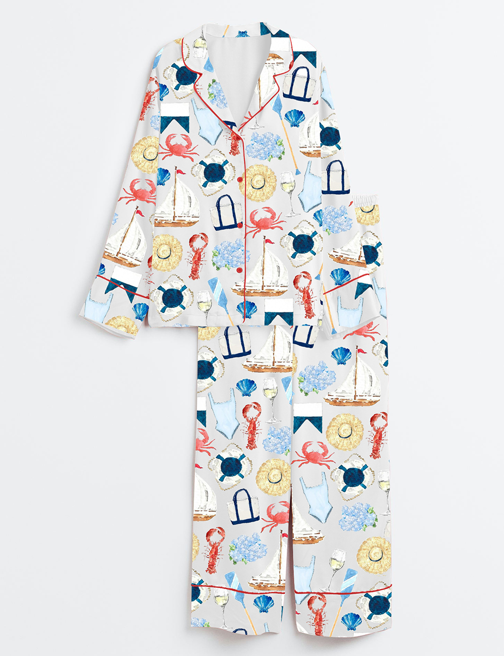 Womenâ€™s New England Summer Dreaming Long Sleeve Satin Pajama Set