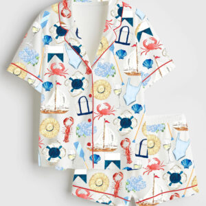 Womenâ€™s New England Summer Dreaming Short Sleeve Satin Pajama Set