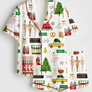 Womenâ€™s New York City NYC Christmas Short Sleeve Satin Pajama Set