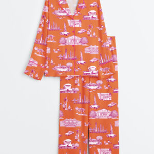 Women's New York Long Sleeve Satin Pajamas Set