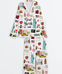 Women's New York Travel GoodNotes Independence Day Long Sleeve Satin Pajama Set