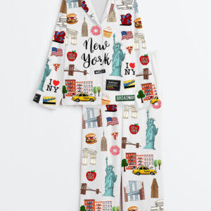 Womenâ€™s New York Travel GoodNotes Independence Day Long Sleeve Satin Pajama Set