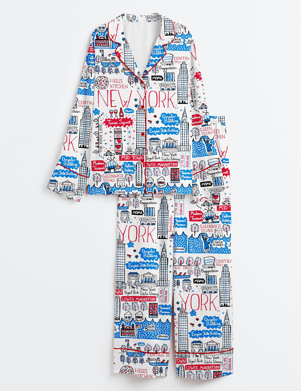 Women's New York Travel Long Sleeve Satin Pajama Set