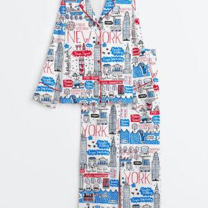 Women's New York Travel Long Sleeve Satin Pajamas Set