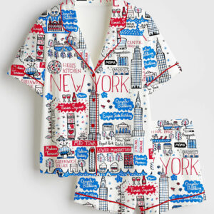 Women's New York Travel Short Sleeve Satin Pajama Set