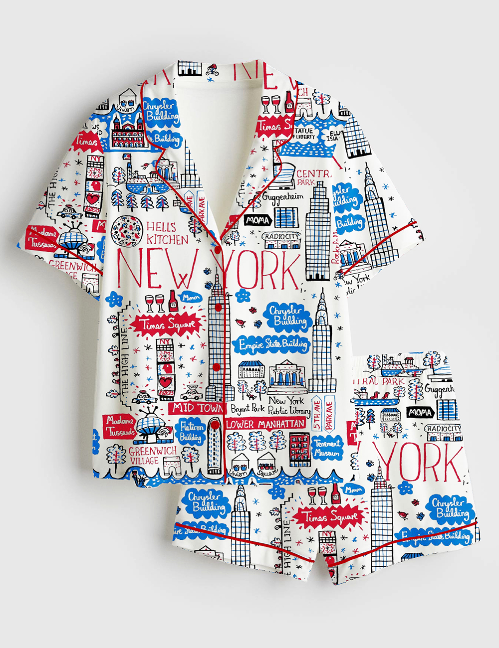 Women's New York Travel Short Sleeve Satin Pajama Set