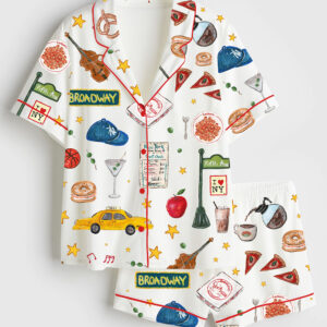 Women's New York Travel Short Sleeve Satin Pajamas Set