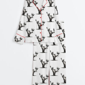 Womenâ€™s No Kings Statue Of Liberty Liberal Anti Fascism Long Sleeve Satin Pajama Set