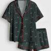 Women's Noir Cat Face (black) Short Sleeve Satin Pajama Set