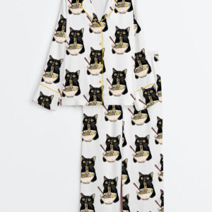 Women's Noodle Cat Long Sleeve Satin Pajamas Set