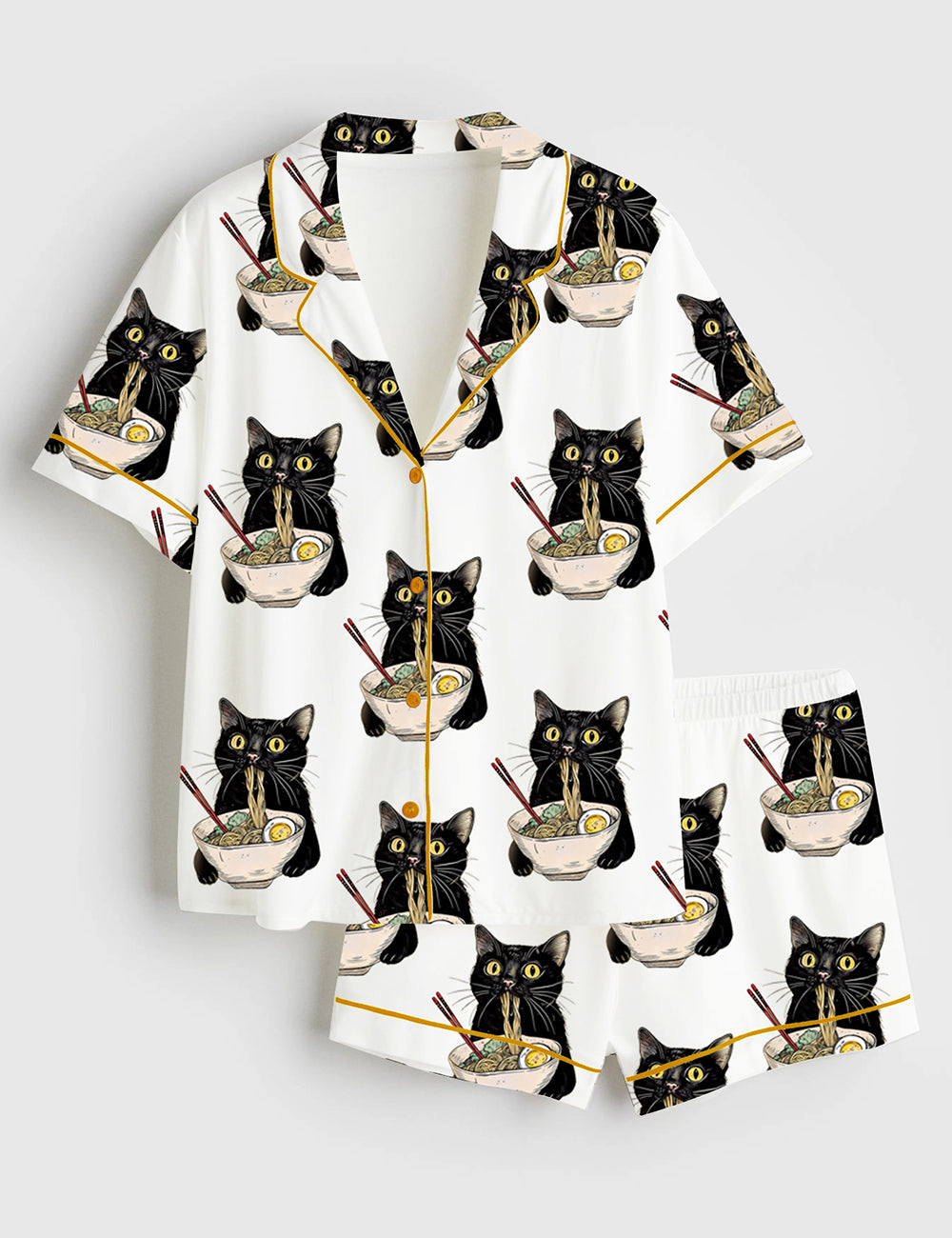 Women's Noodle Cat Short Sleeve Satin Pajama Set