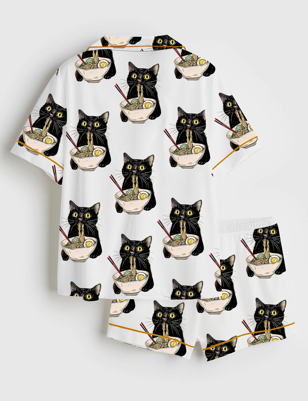 Women's Noodle Cat Short Sleeve Satin Pajama Set - Image 2