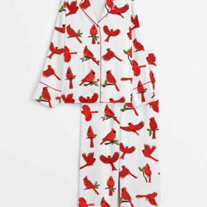 Women's Northern Cardinal Bird Long Sleeve Satin Pajama Set