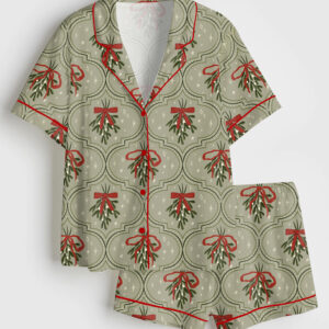 Womenâ€™s Nostalgic Christmas Short Sleeve Satin Pajama Set
