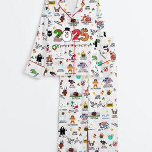 Womenâ€™s Notable Events 2025 Christmas Year In Review Christmas Long Sleeve Satin Pajama Set
