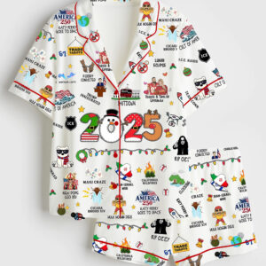 Womenâ€™s Notable Events 2025 Christmas Year In Review Christmas Short Sleeve Satin Pajama Set