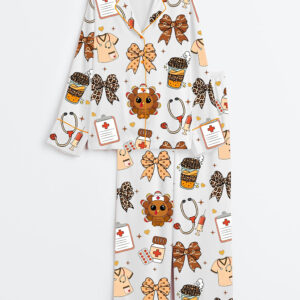 Womenâ€™s Nurse Thanksgiving Nurse Fall Autumn Long Sleeve Satin Pajama Set