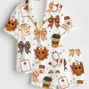 Womenâ€™s Nurse Thanksgiving Nurse Fall Autumn Short Sleeve Satin Pajama Set