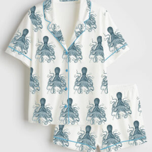 Womenâ€™s Octopus Oasis in Sea Short Sleeve Satin Pajama Set