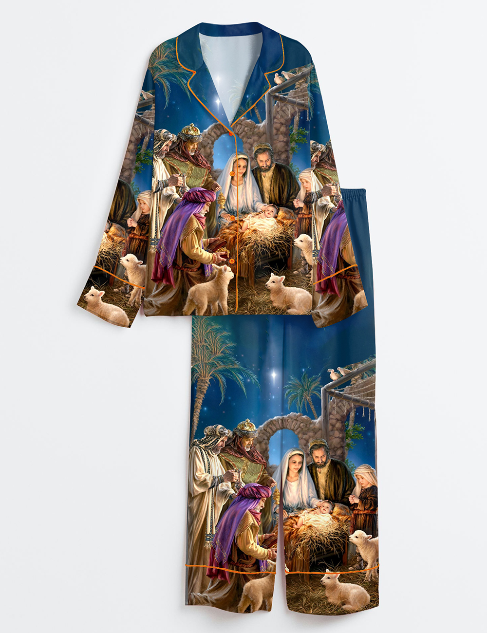 Womenâ€™s Oh Holy Night Jesus Christmas Christian Long Sleeve Satin Pajama Set