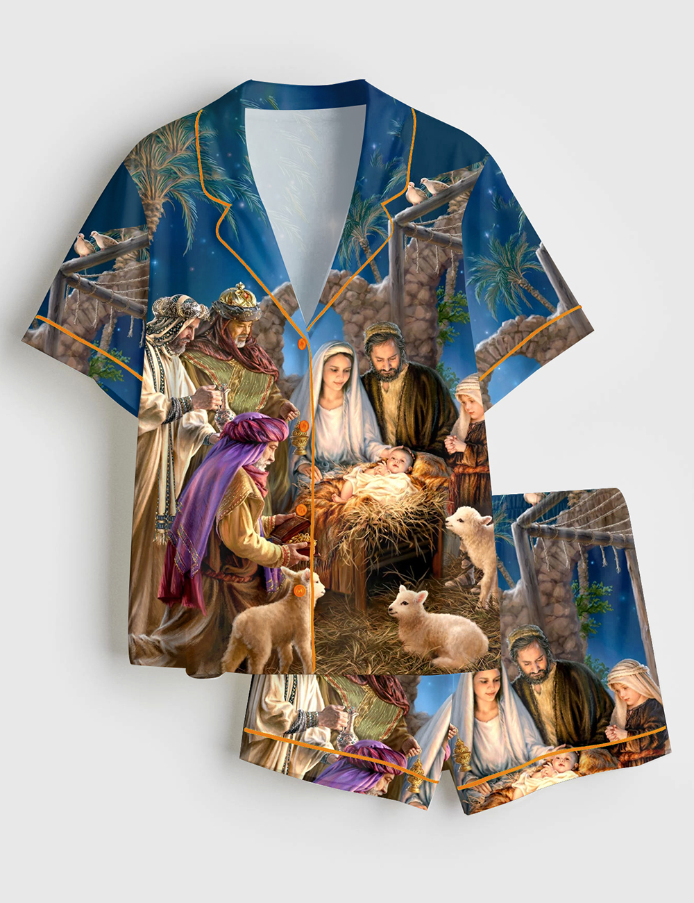 Womenâ€™s Oh Holy Night Jesus Christmas Christian Short Sleeve Satin Pajama Set