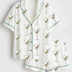 Womenâ€™s Olive Martini Drinking Short Sleeve Satin Pajama Set